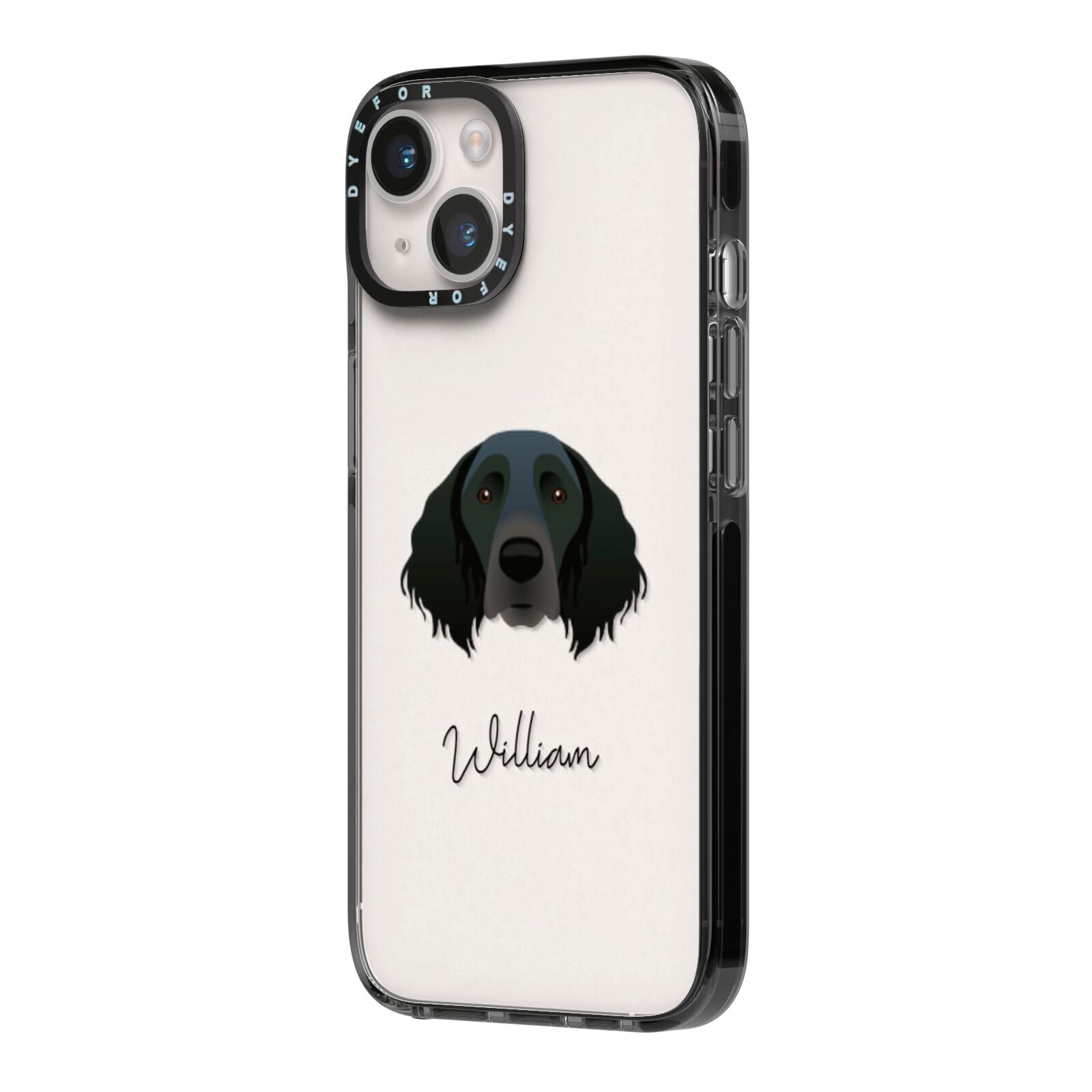 Large Munsterlander Personalised iPhone 14 Black Impact Case Side Angle on Silver phone