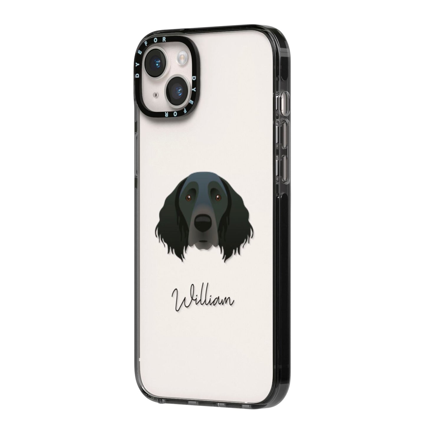Large Munsterlander Personalised iPhone 14 Plus Black Impact Case Side Angle on Silver phone