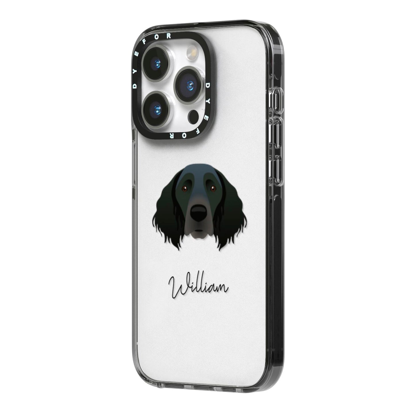 Large Munsterlander Personalised iPhone 14 Pro Black Impact Case Side Angle on Silver phone