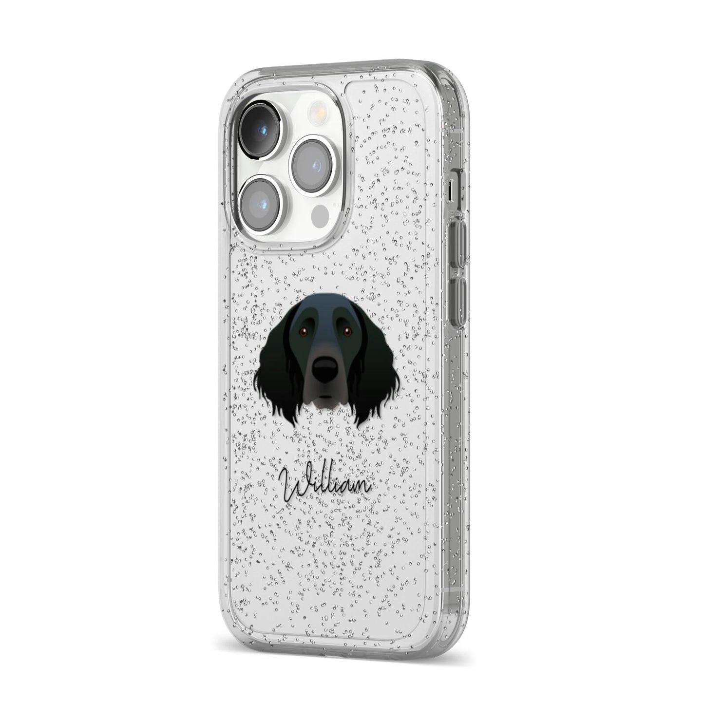 Large Munsterlander Personalised iPhone 14 Pro Glitter Tough Case Silver Angled Image