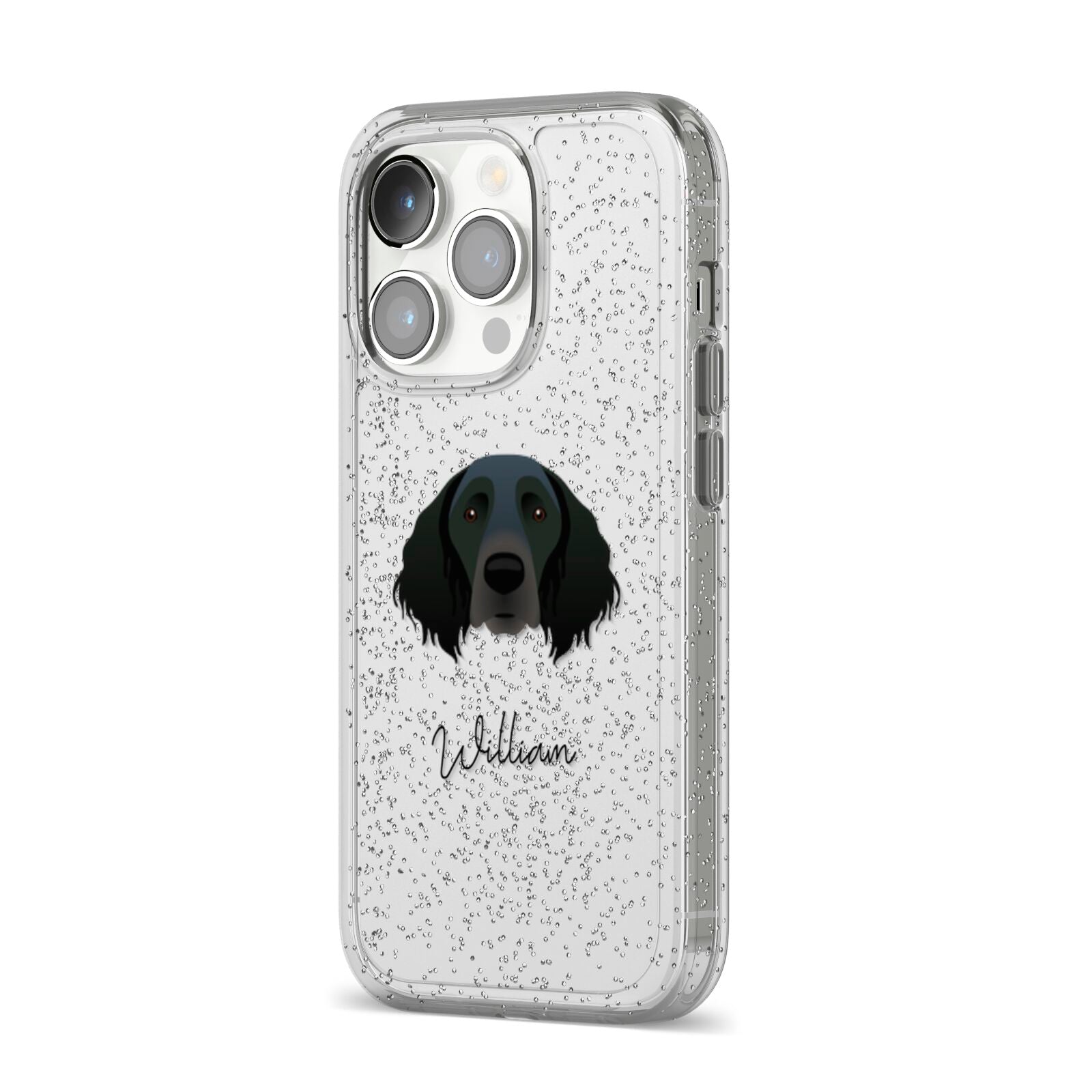 Large Munsterlander Personalised iPhone 14 Pro Glitter Tough Case Silver Angled Image