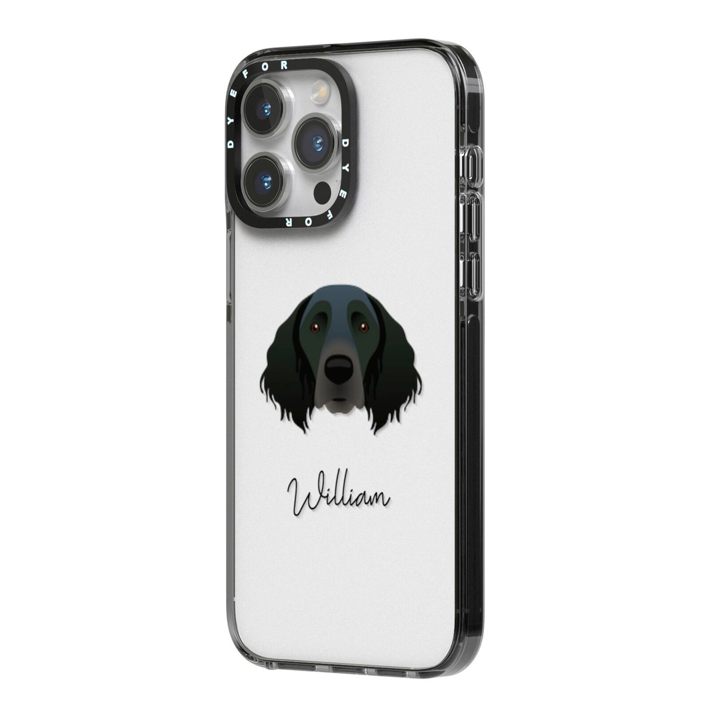 Large Munsterlander Personalised iPhone 14 Pro Max Black Impact Case Side Angle on Silver phone