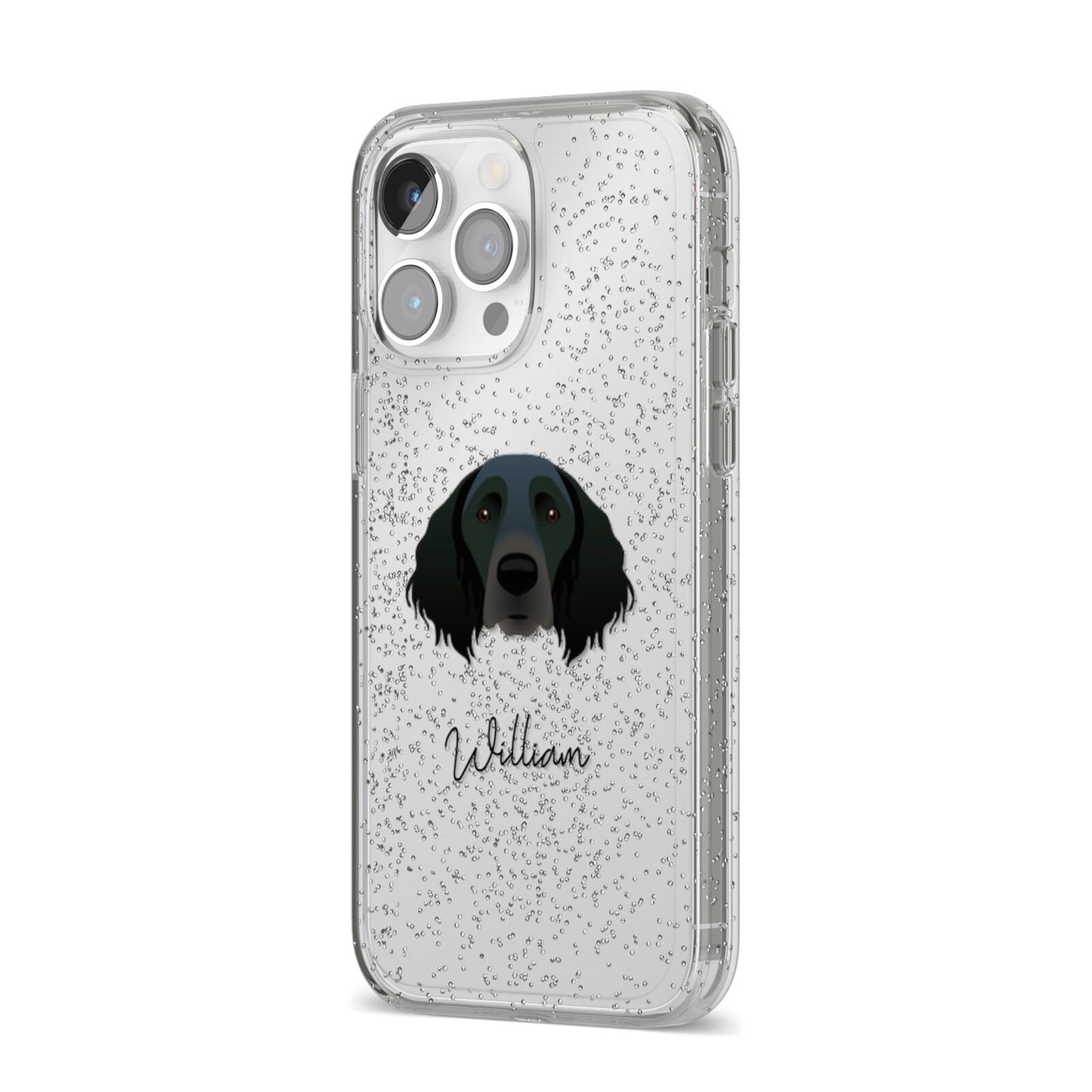 Large Munsterlander Personalised iPhone 14 Pro Max Glitter Tough Case Silver Angled Image