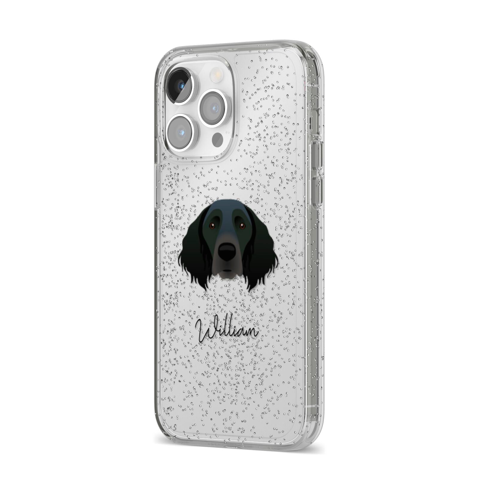 Large Munsterlander Personalised iPhone 14 Pro Max Glitter Tough Case Silver Angled Image