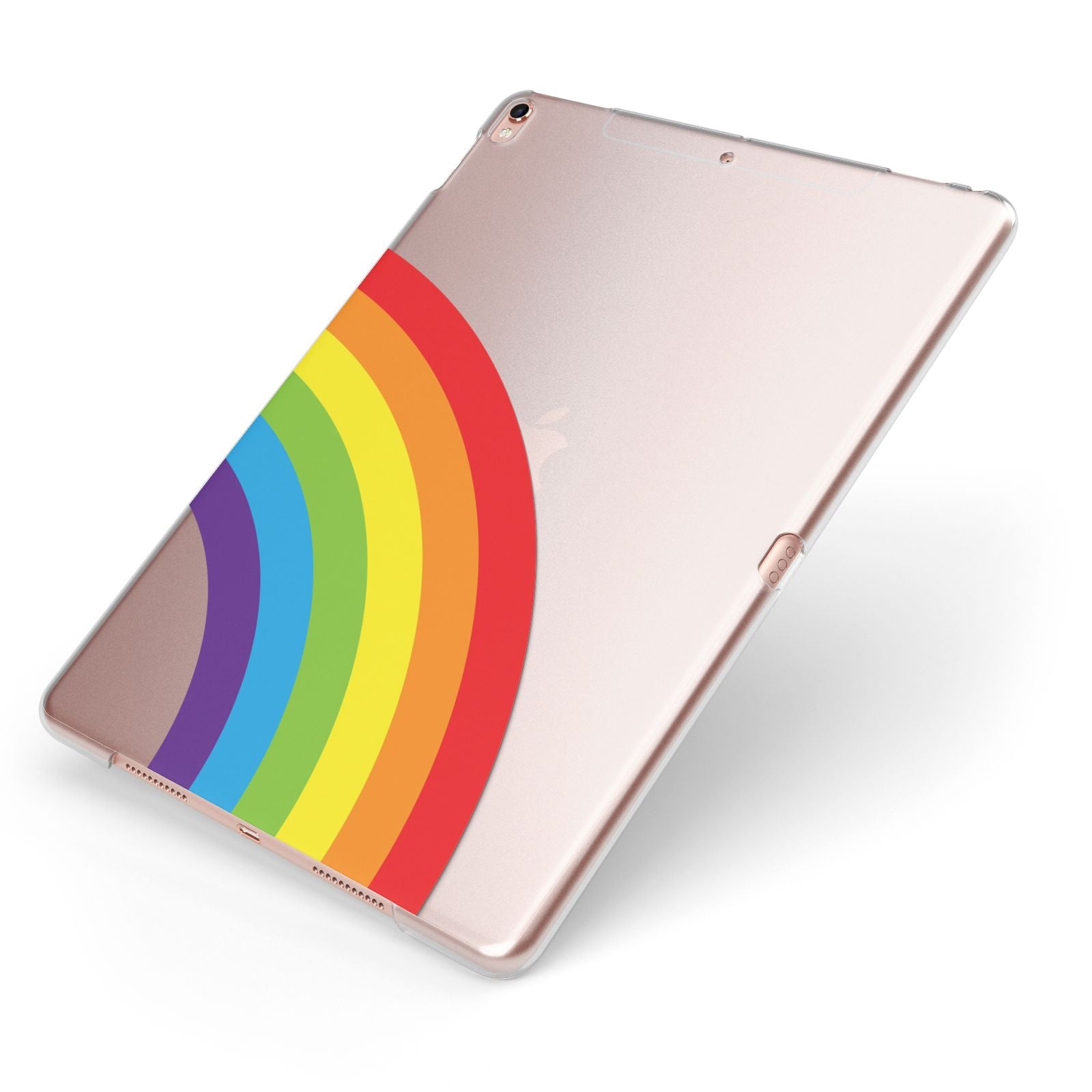 Large Rainbow Apple iPad Case on Rose Gold iPad Side View