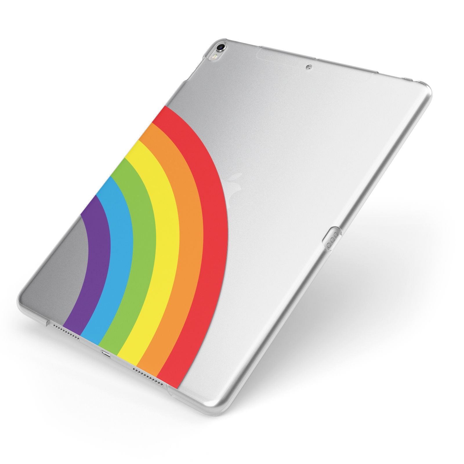 Large Rainbow Apple iPad Case on Silver iPad Side View