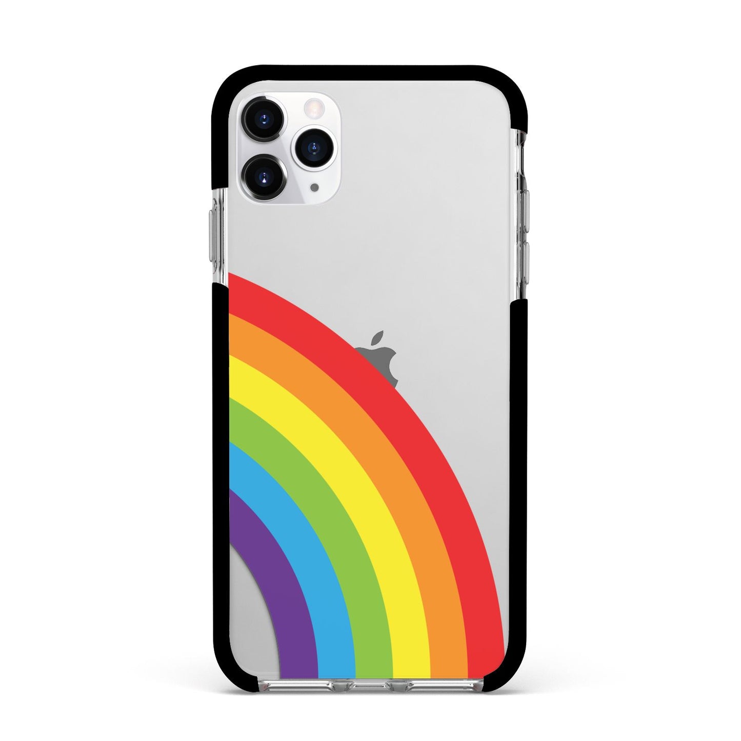 Large Rainbow Apple iPhone 11 Pro Max in Silver with Black Impact Case