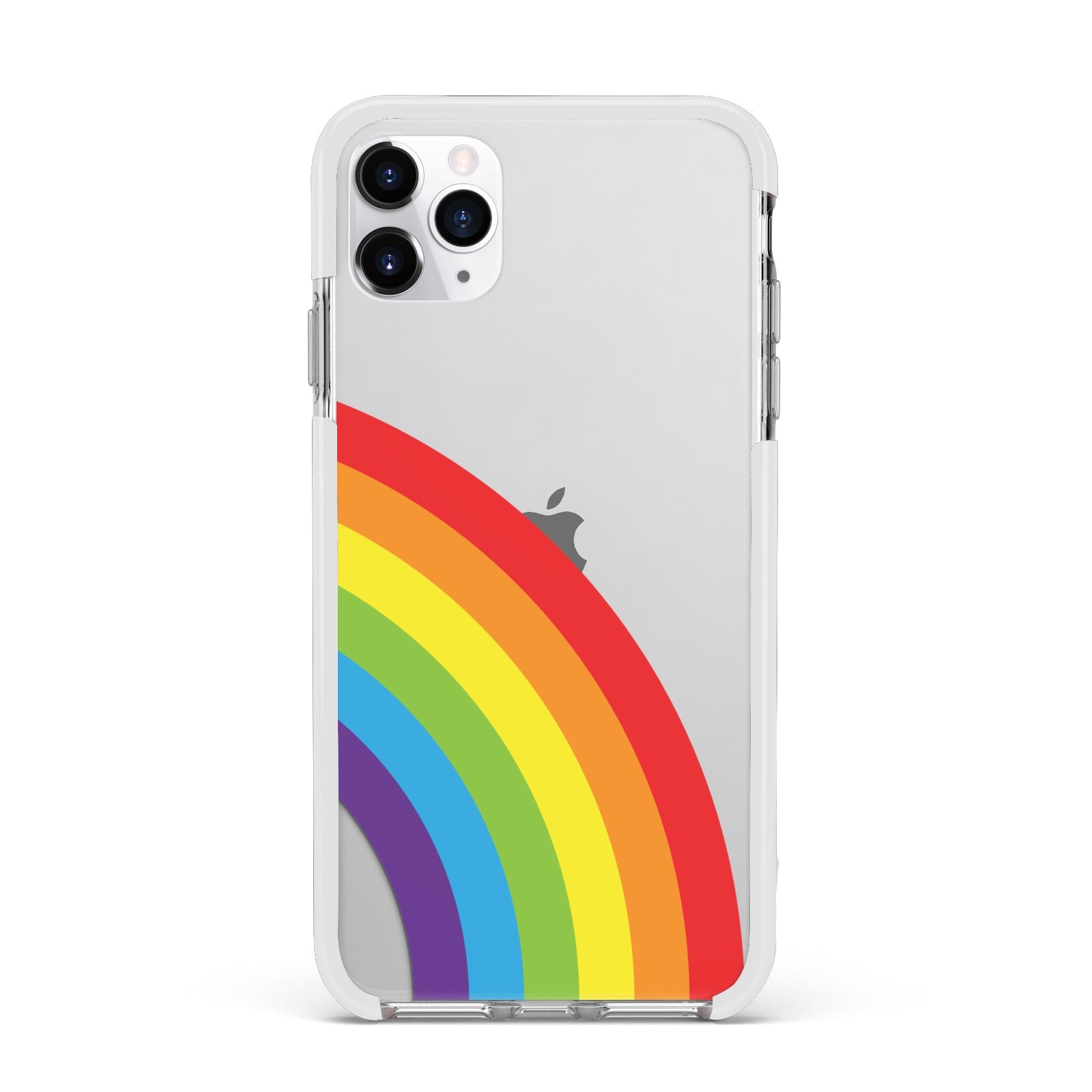 Large Rainbow Apple iPhone 11 Pro Max in Silver with White Impact Case