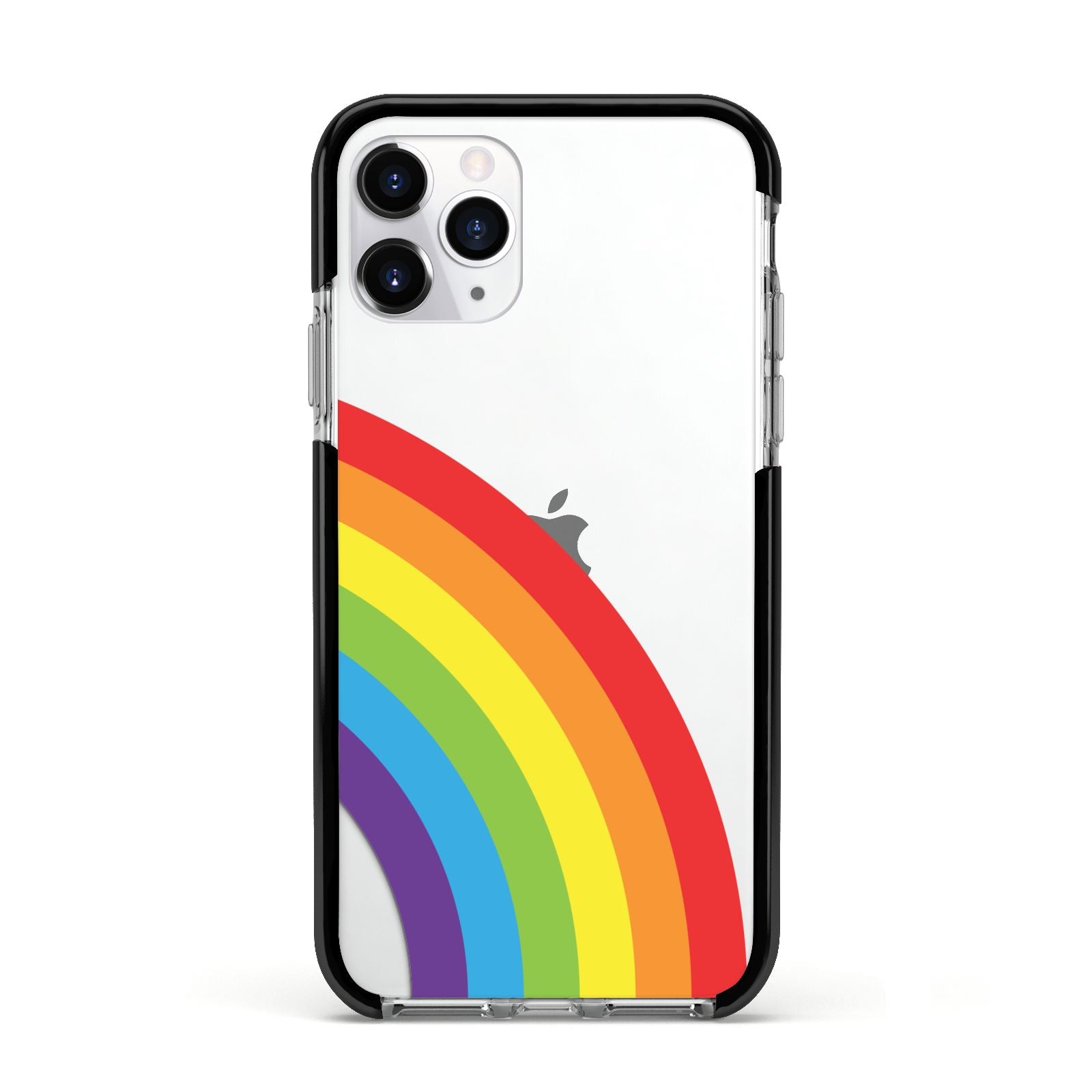 Large Rainbow Apple iPhone 11 Pro in Silver with Black Impact Case