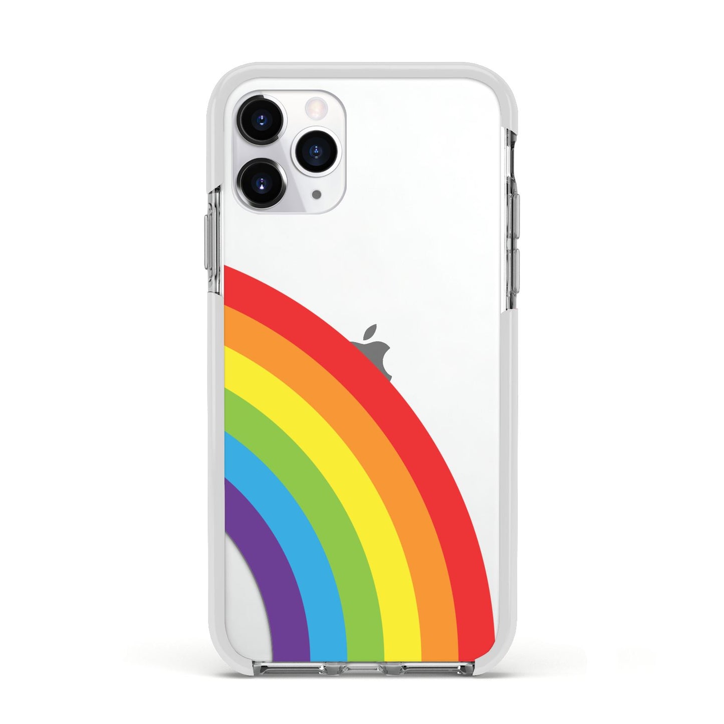 Large Rainbow Apple iPhone 11 Pro in Silver with White Impact Case