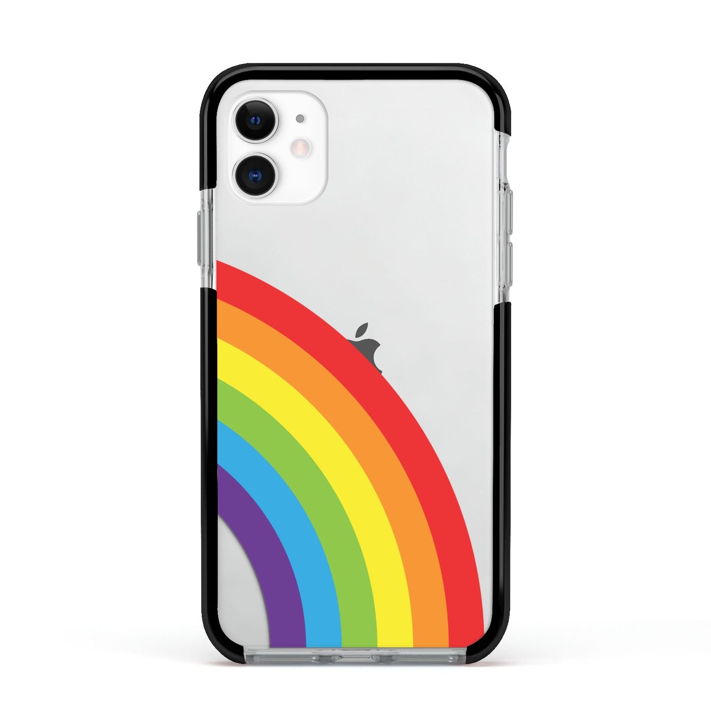 Large Rainbow Apple iPhone 11 in White with Black Impact Case