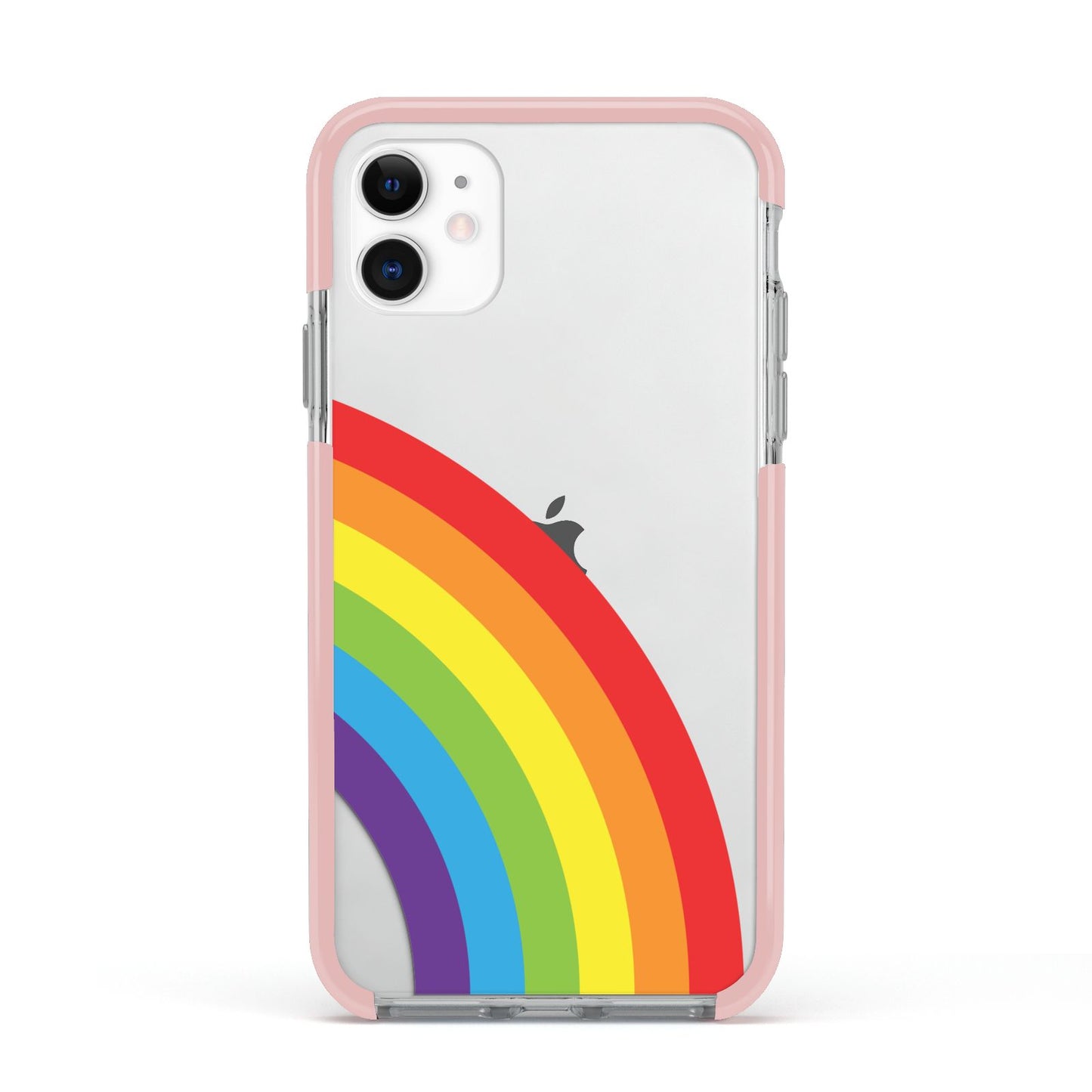 Large Rainbow Apple iPhone 11 in White with Pink Impact Case