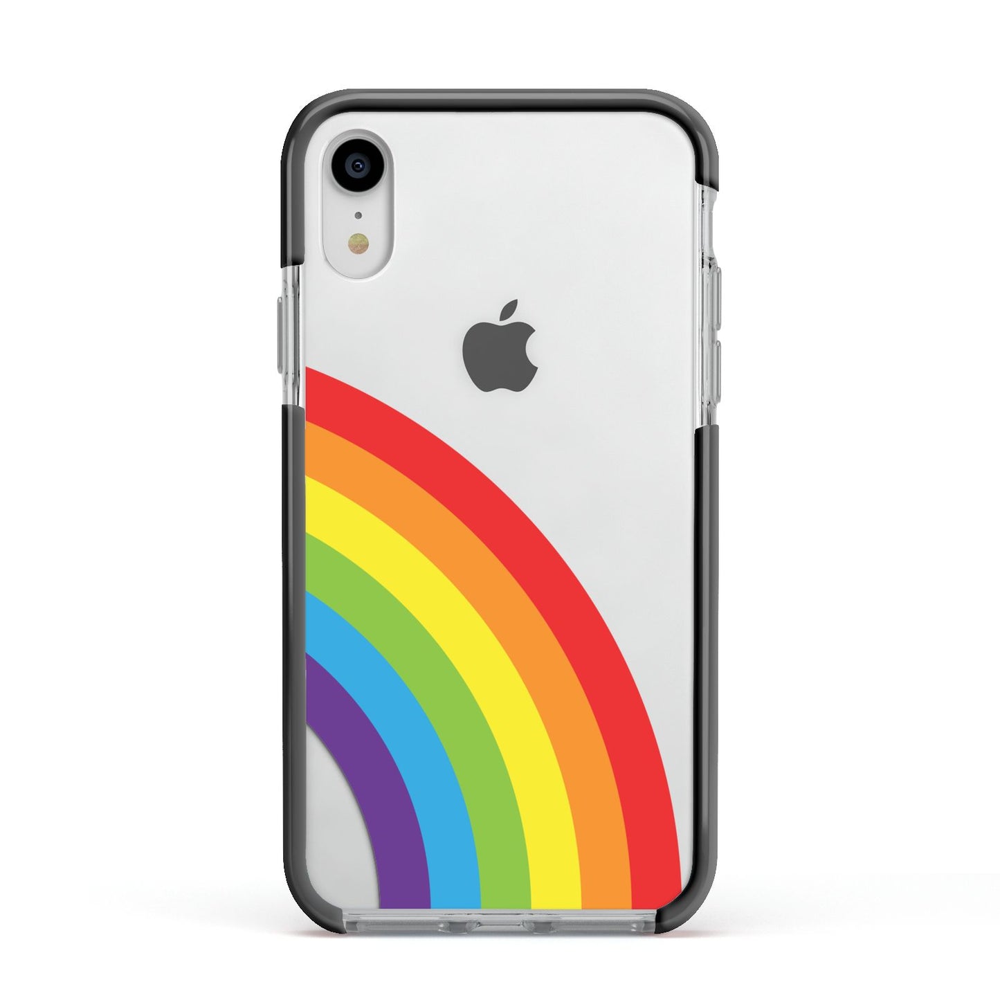 Large Rainbow Apple iPhone XR Impact Case Black Edge on Silver Phone