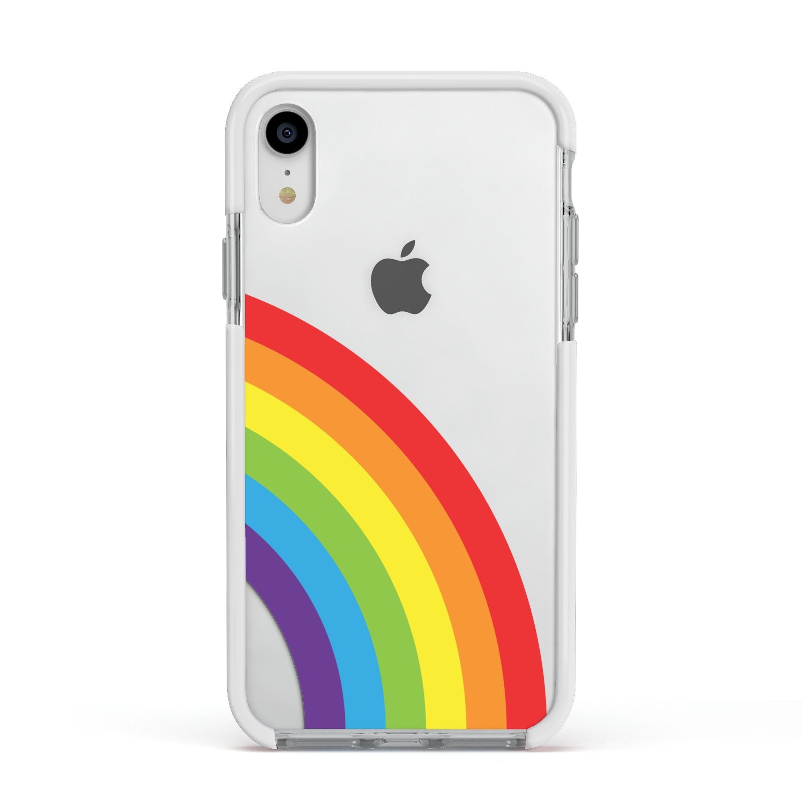 Large Rainbow Apple iPhone XR Impact Case White Edge on Silver Phone