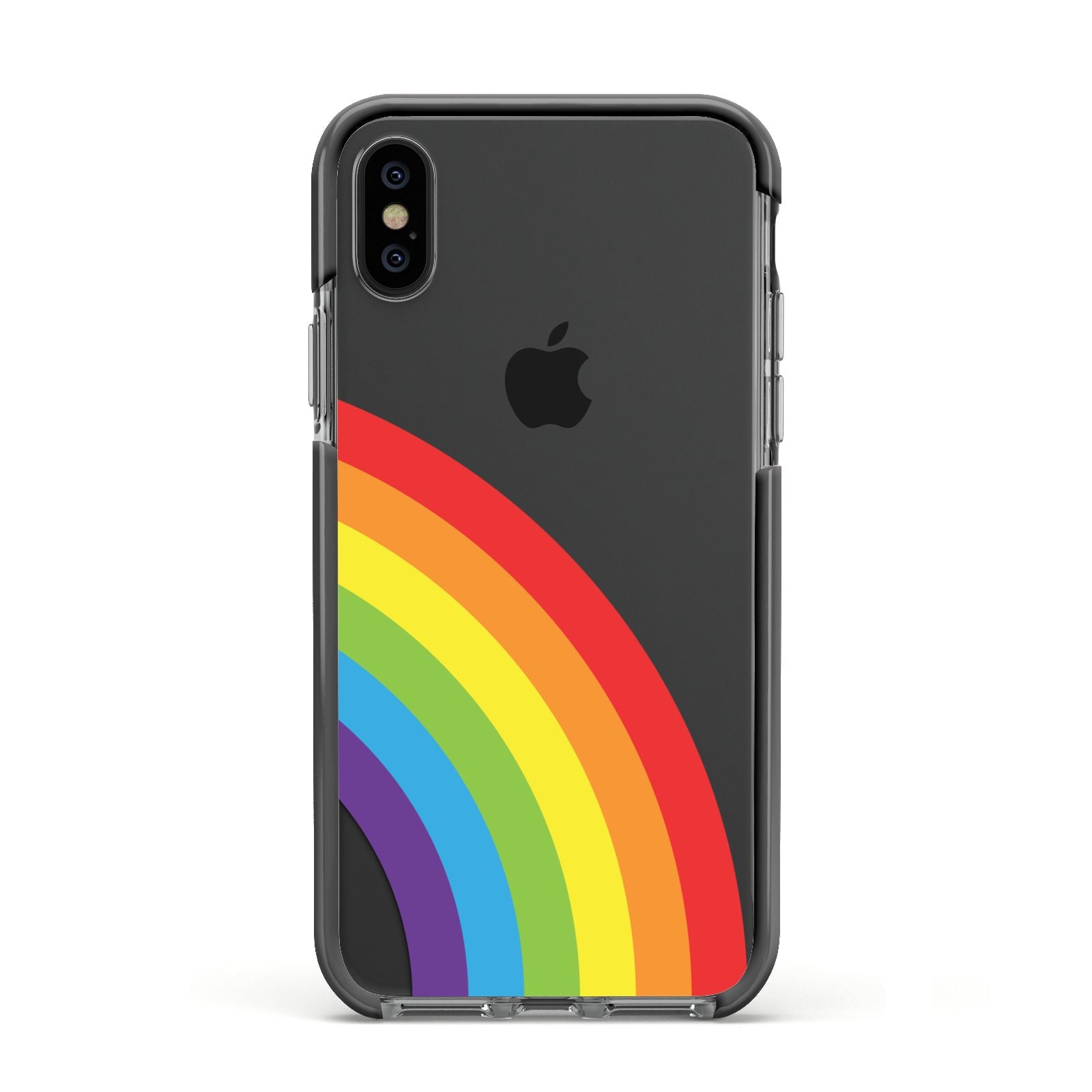 Large Rainbow Apple iPhone Xs Impact Case Black Edge on Black Phone