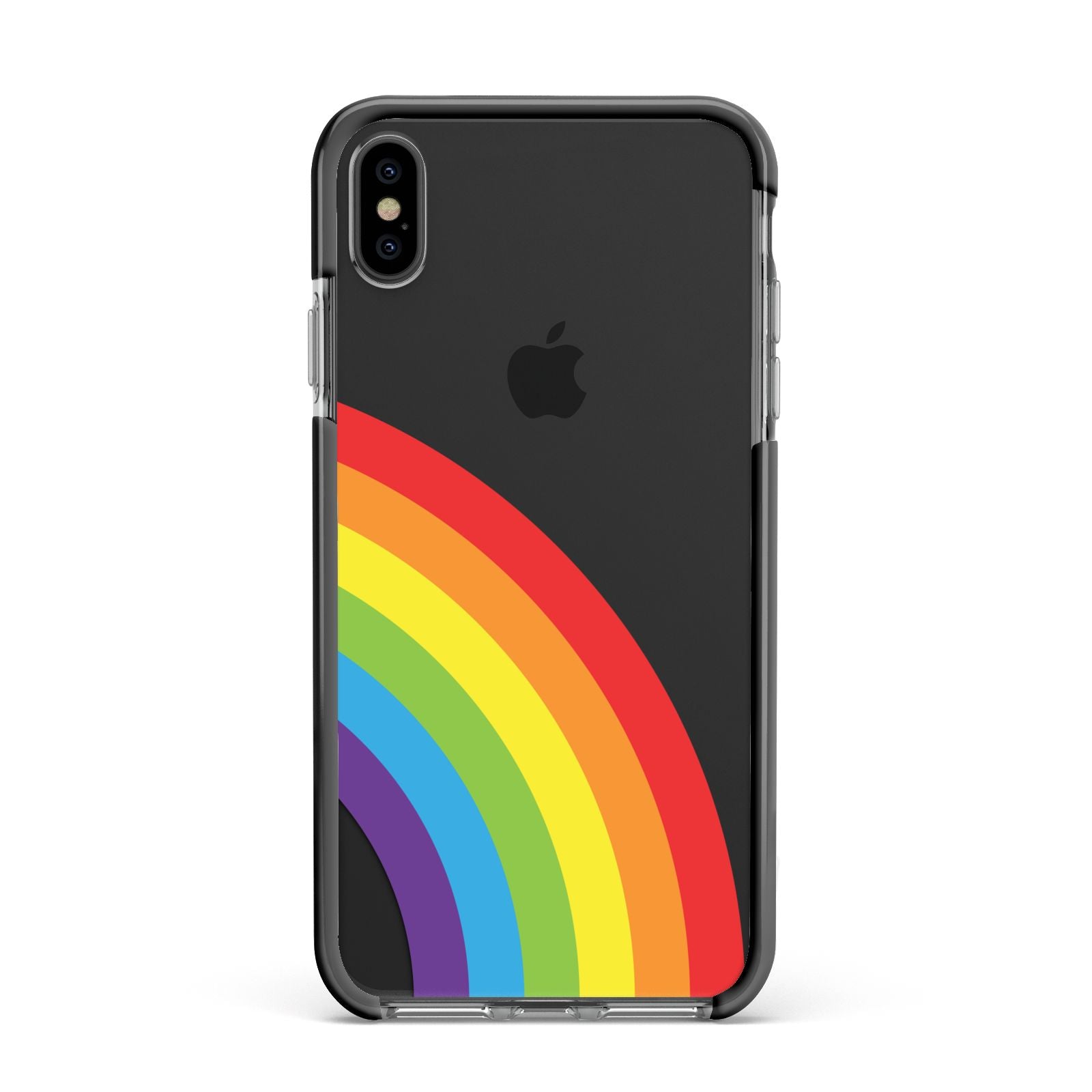 Large Rainbow Apple iPhone Xs Max Impact Case Black Edge on Black Phone