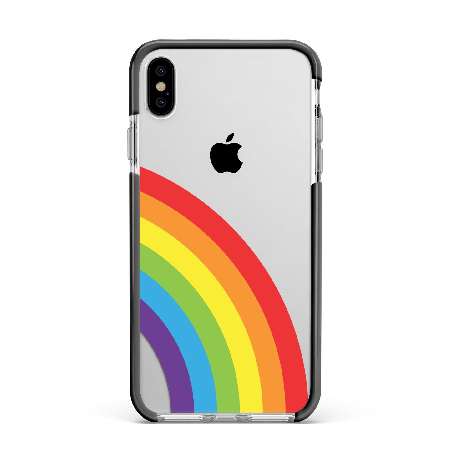 Large Rainbow Apple iPhone Xs Max Impact Case Black Edge on Silver Phone