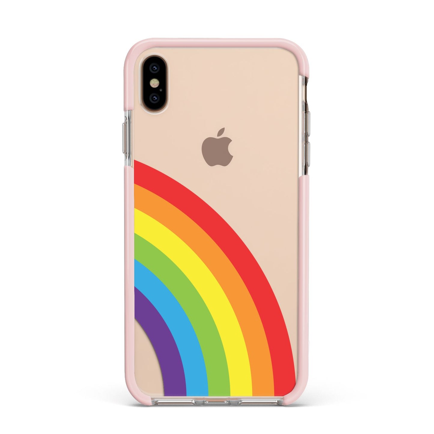 Large Rainbow Apple iPhone Xs Max Impact Case Pink Edge on Gold Phone