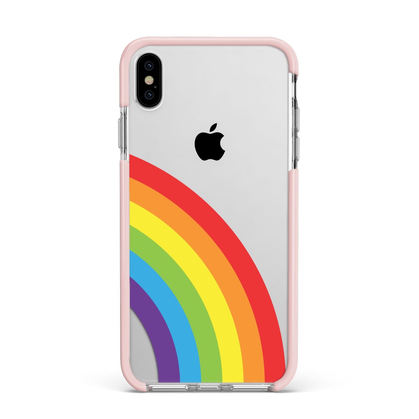 Large Rainbow Apple iPhone Xs Max Impact Case Pink Edge on Silver Phone