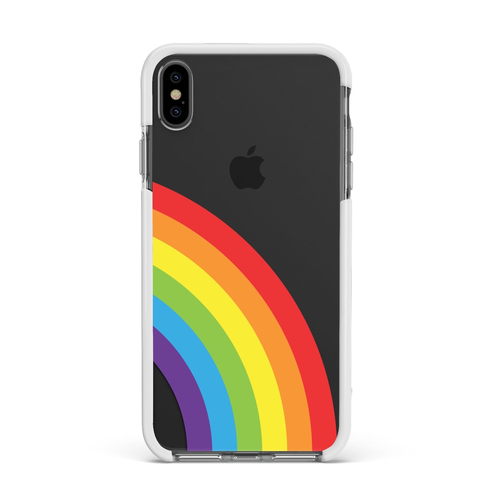 Large Rainbow Apple iPhone Xs Max Impact Case White Edge on Black Phone