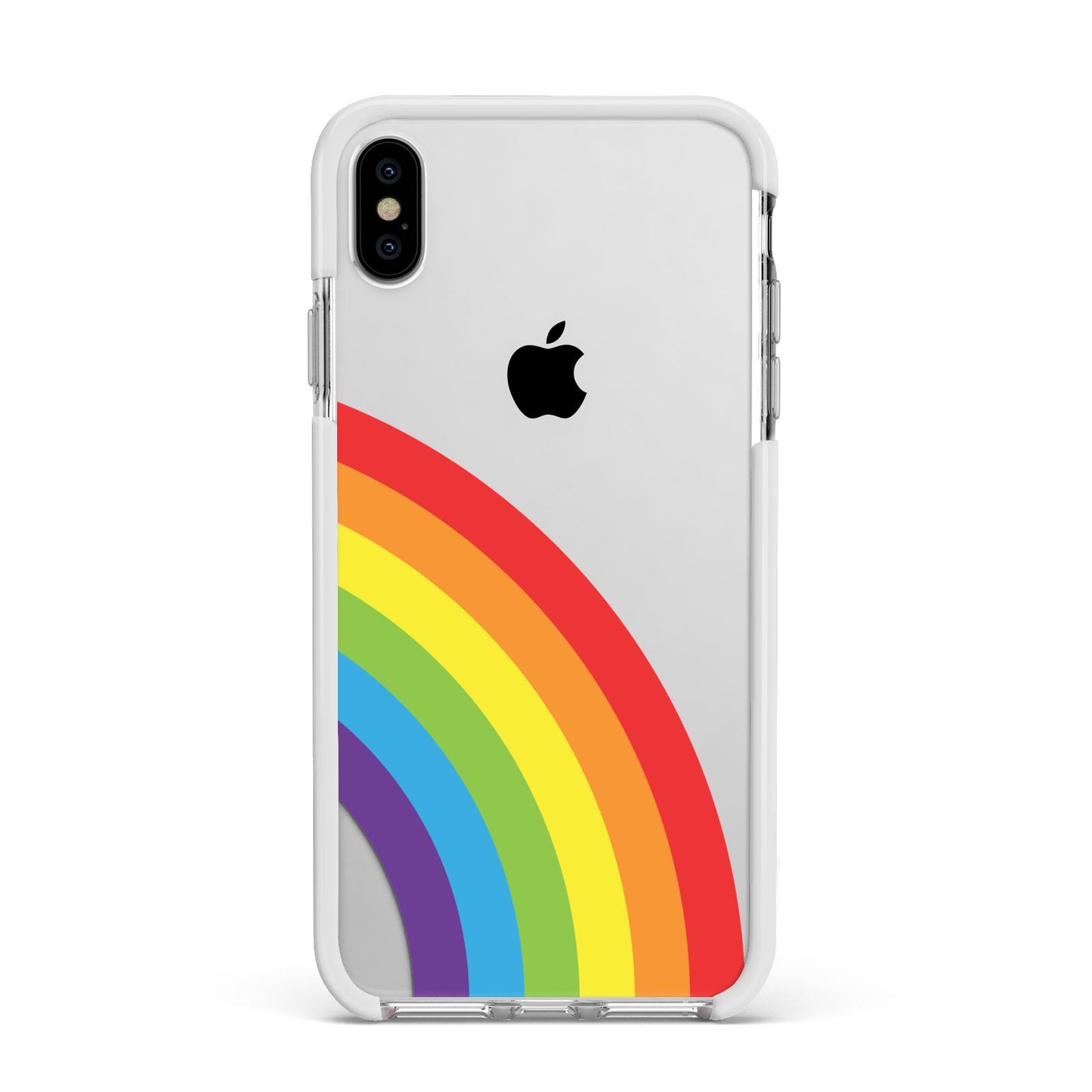 Large Rainbow Apple iPhone Xs Max Impact Case White Edge on Silver Phone