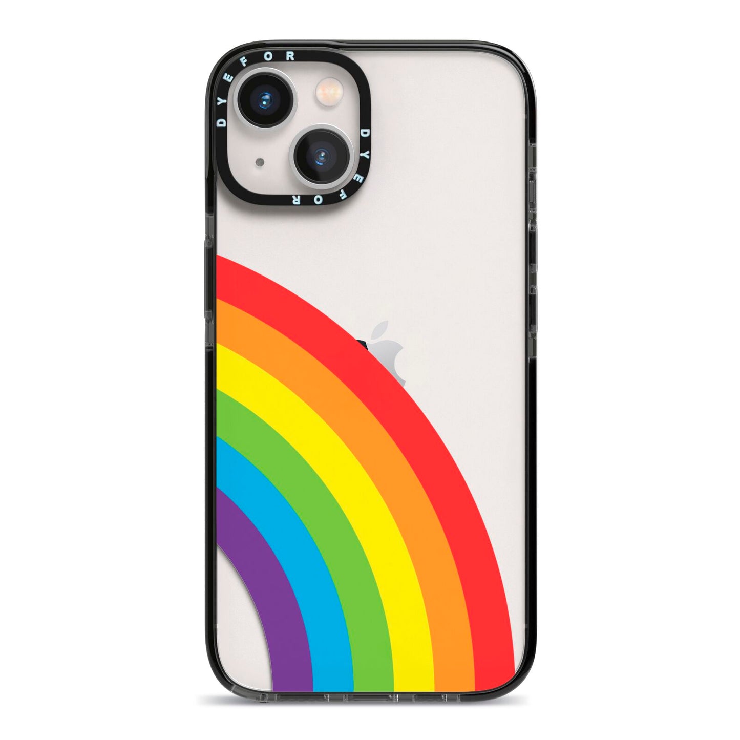 Large Rainbow iPhone 13 Black Impact Case on Silver phone