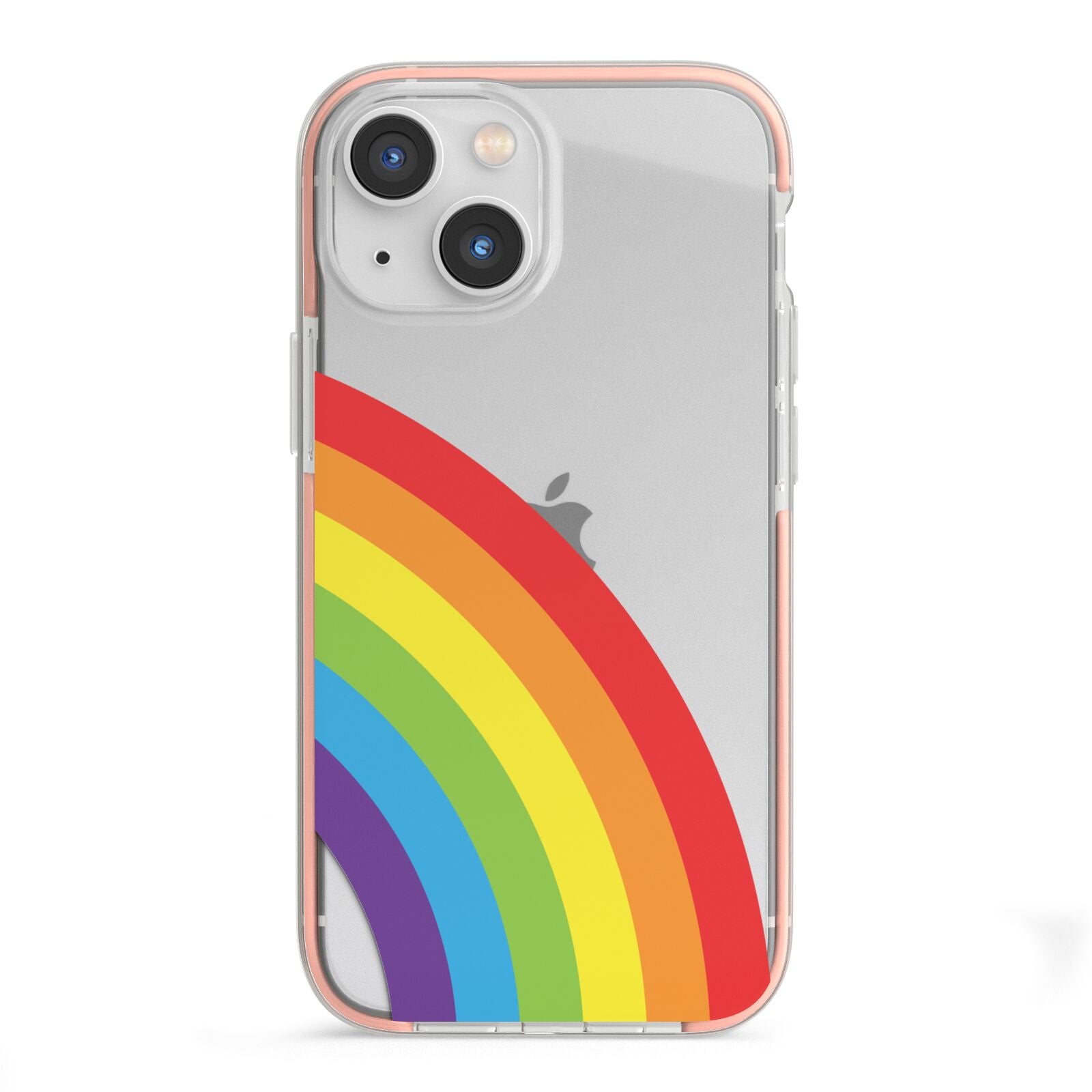 Large Rainbow iPhone 13 Mini TPU Impact Case with Pink Edges