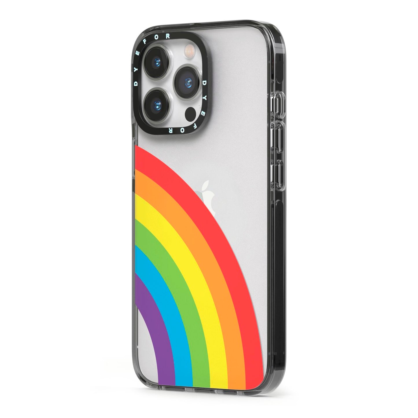Large Rainbow iPhone 13 Pro Black Impact Case Side Angle on Silver phone