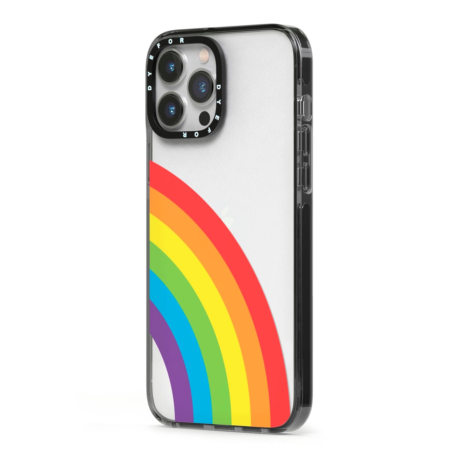 Large Rainbow iPhone 13 Pro Max Black Impact Case Side Angle on Silver phone