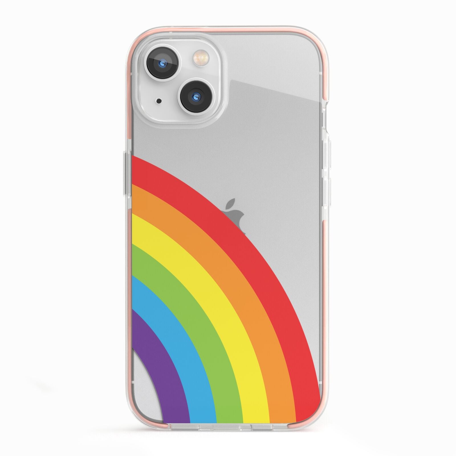 Large Rainbow iPhone 13 TPU Impact Case with Pink Edges
