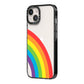 Large Rainbow iPhone 14 Black Impact Case Side Angle on Silver phone