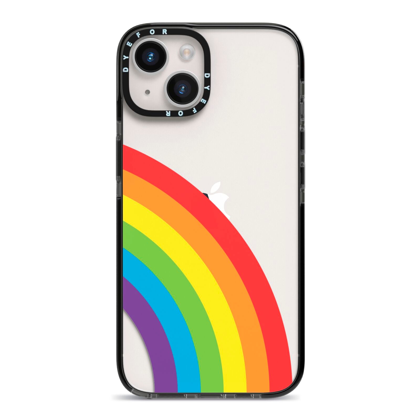 Large Rainbow iPhone 14 Black Impact Case on Silver phone