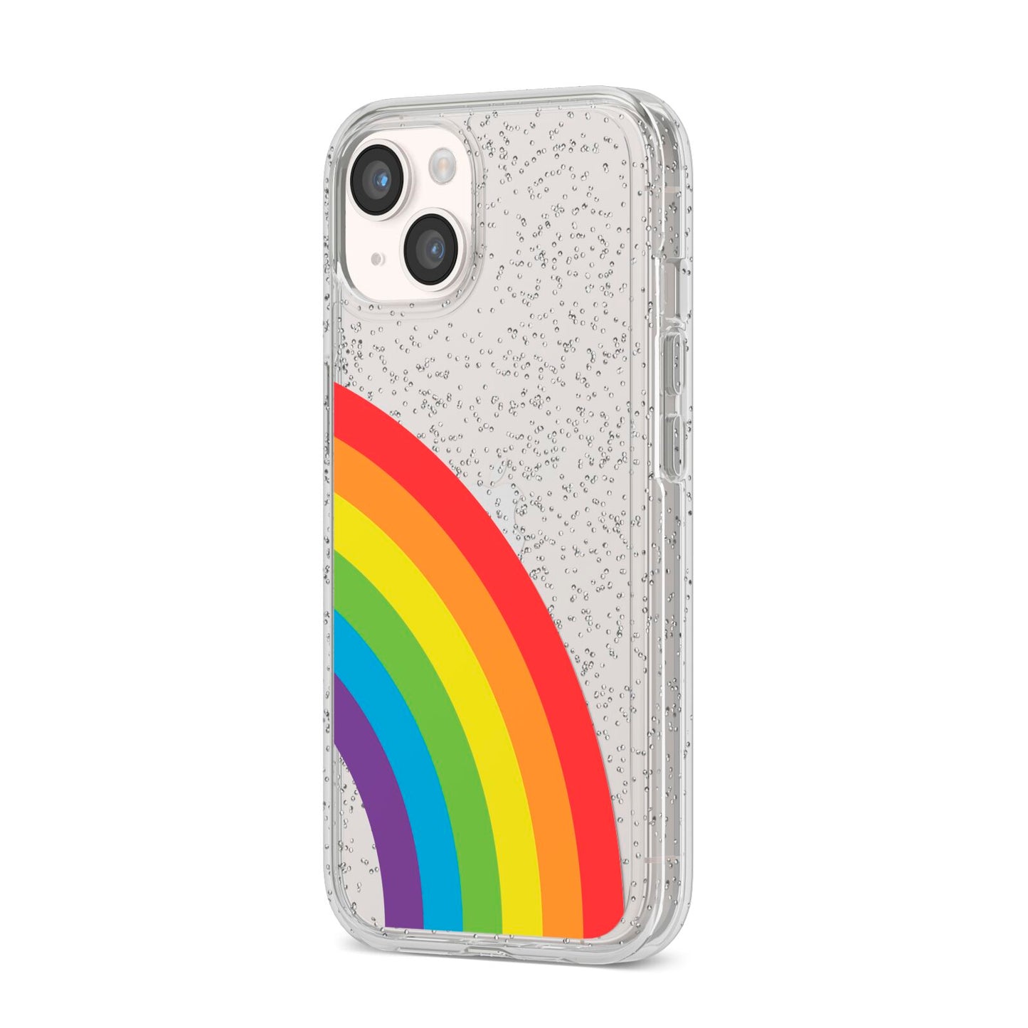 Large Rainbow iPhone 14 Glitter Tough Case Starlight Angled Image