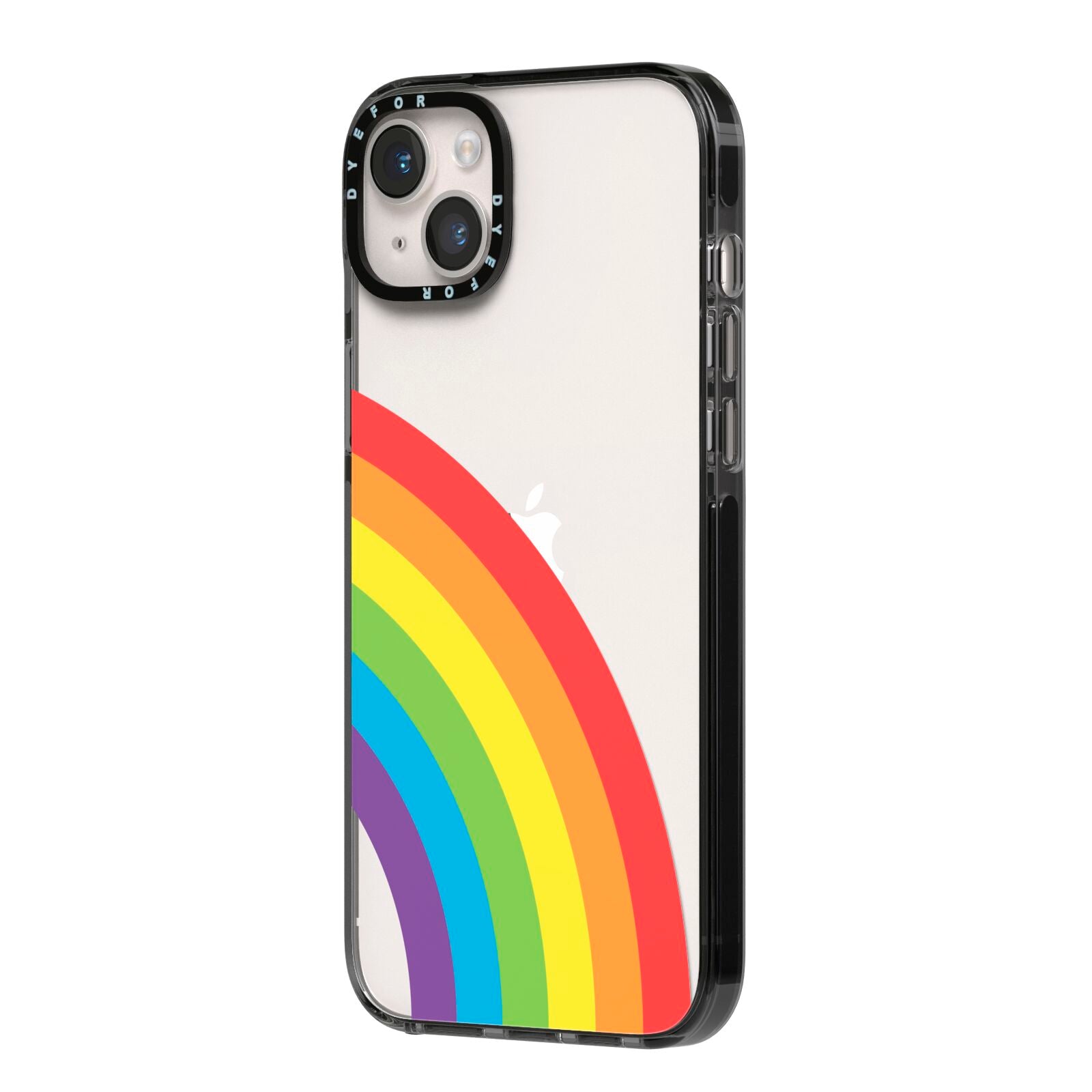Large Rainbow iPhone 14 Plus Black Impact Case Side Angle on Silver phone