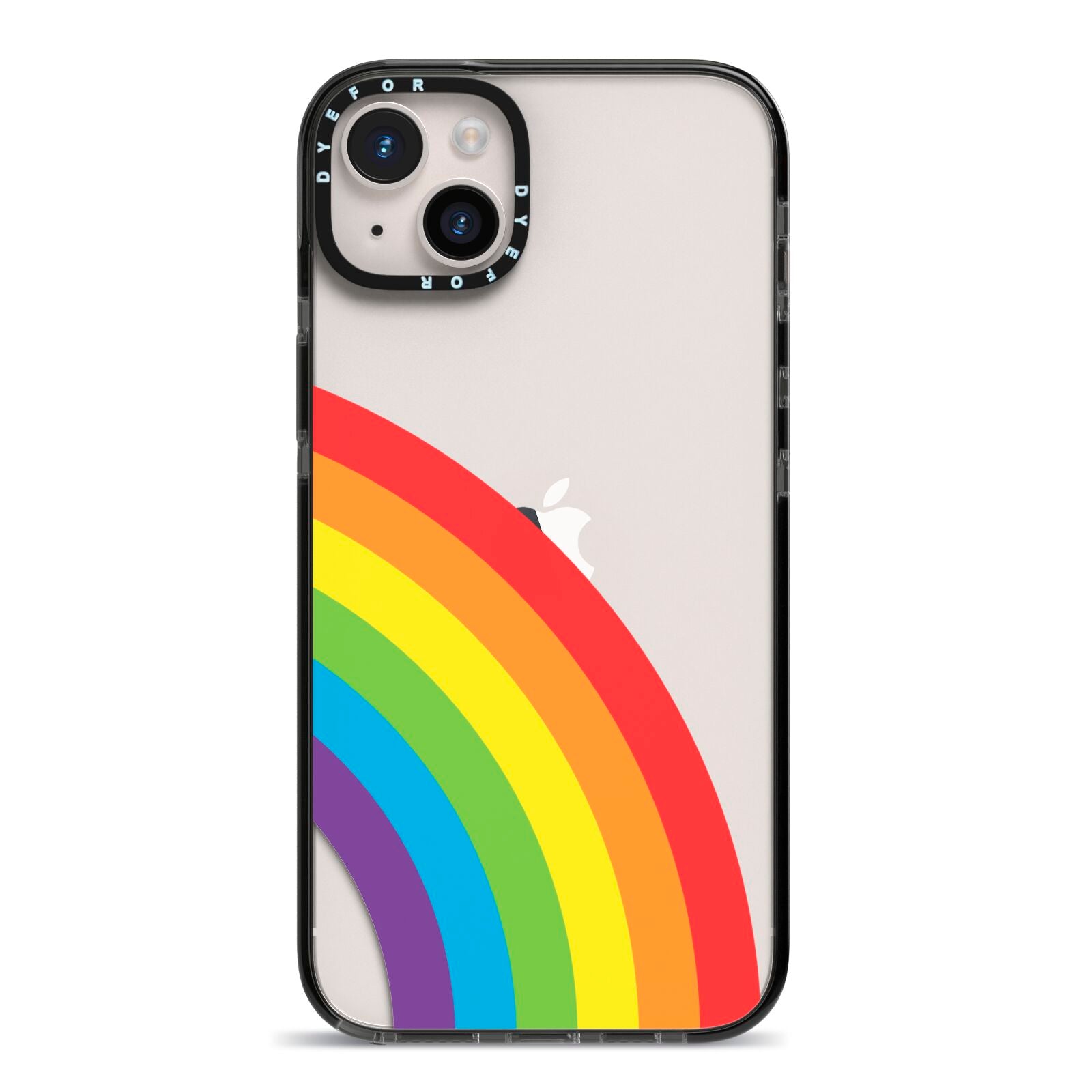 Large Rainbow iPhone 14 Plus Black Impact Case on Silver phone