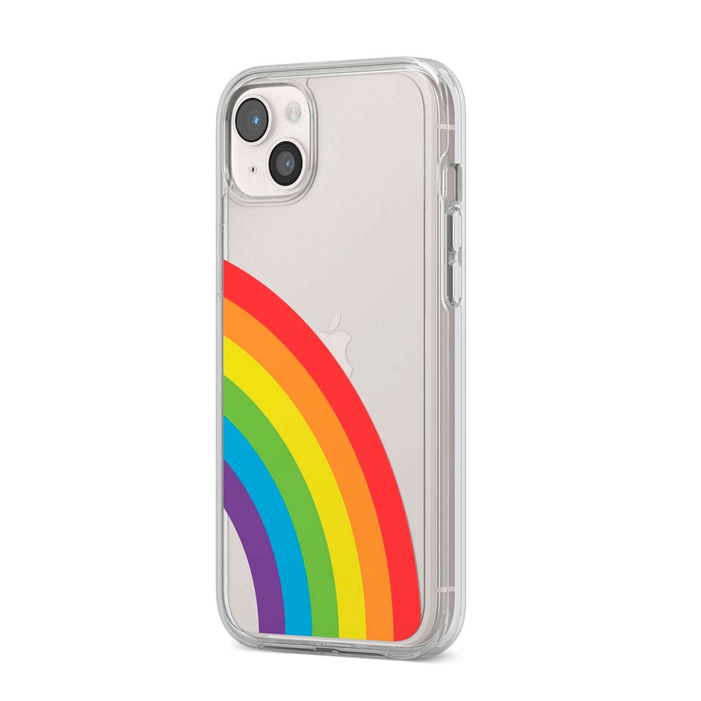 Large Rainbow iPhone 14 Plus Clear Tough Case Starlight Angled Image