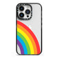 Large Rainbow iPhone 14 Pro Black Impact Case on Silver phone