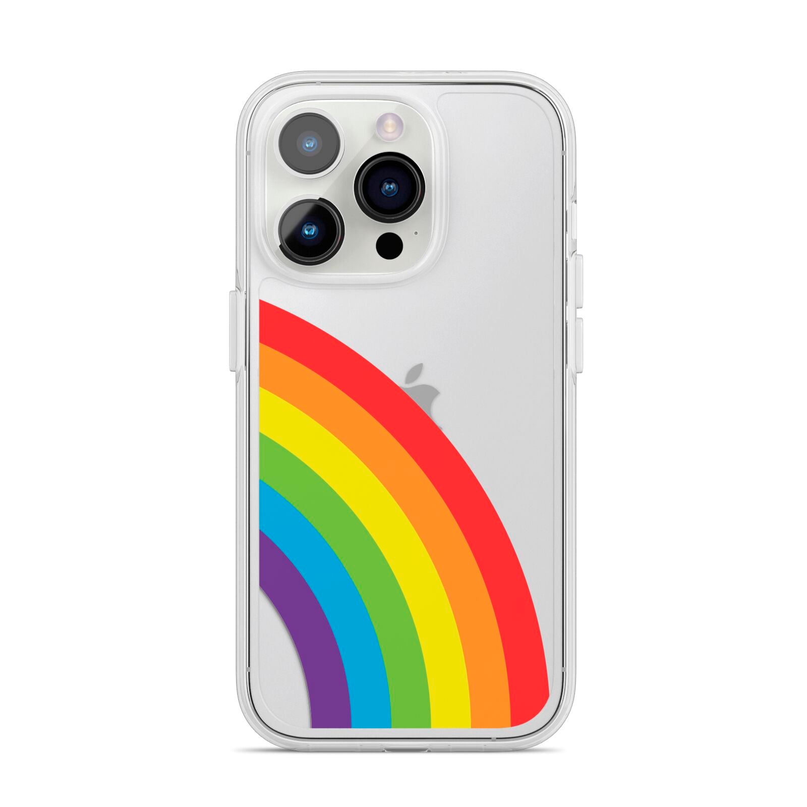 Large Rainbow iPhone 14 Pro Clear Tough Case Silver