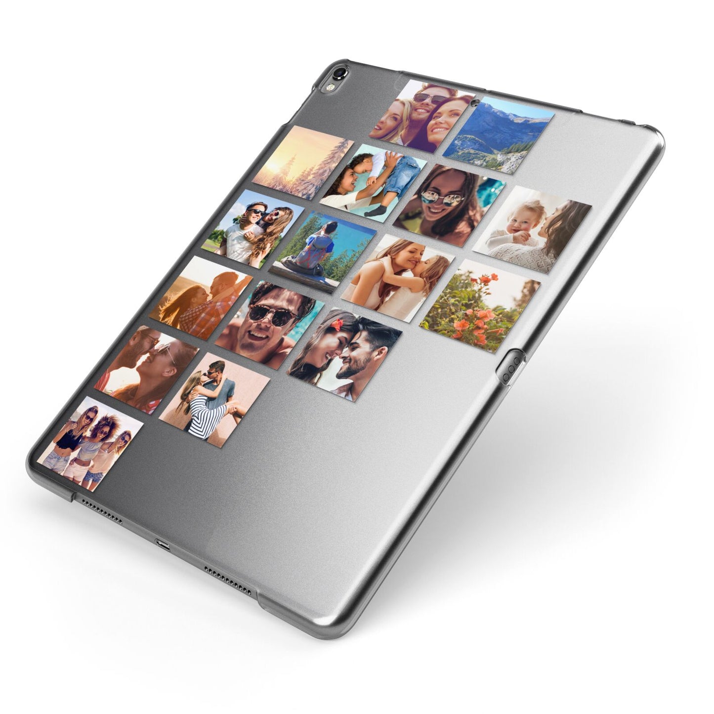 Left Diagonal Photo Montage Upload Apple iPad Case on Grey iPad Side View