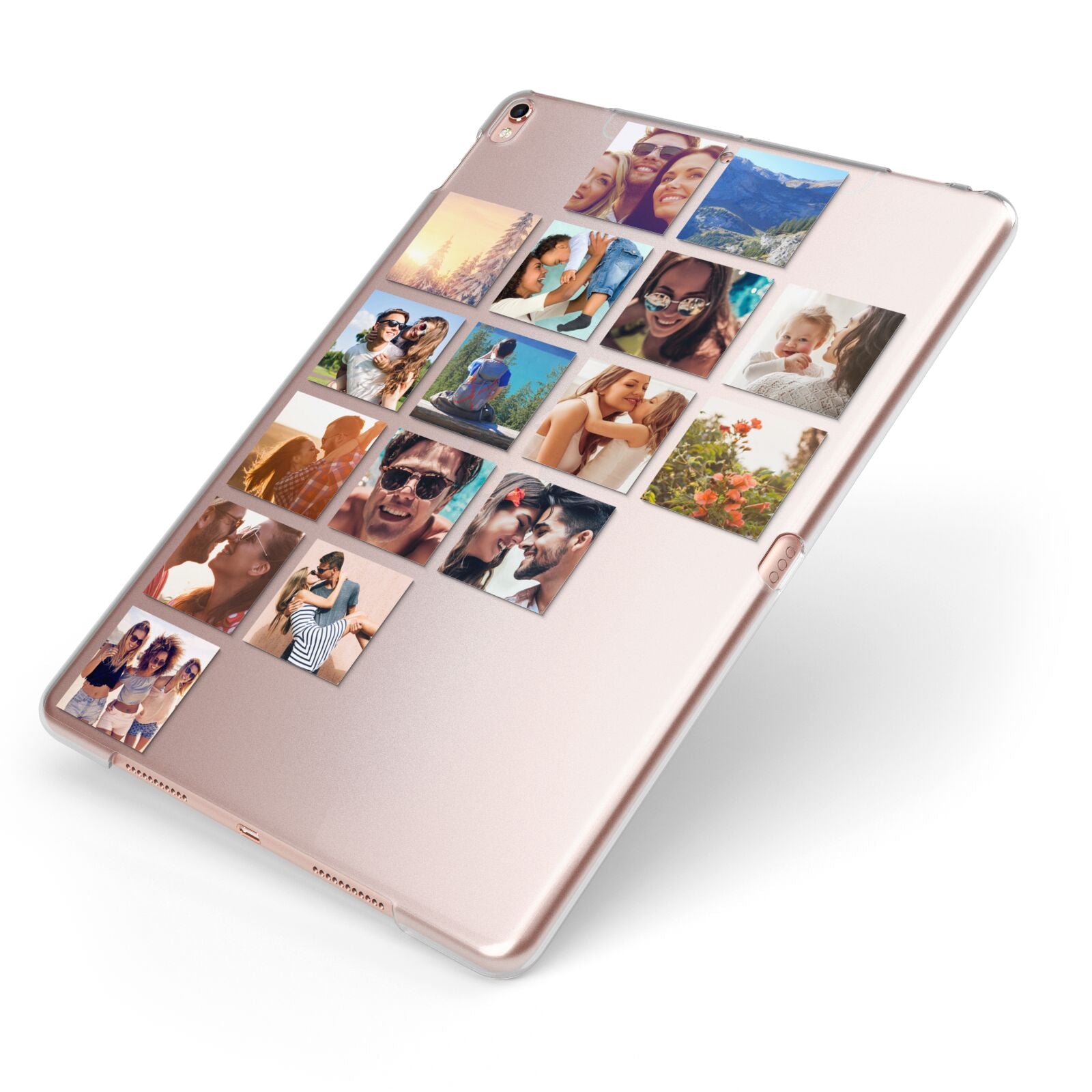 Left Diagonal Photo Montage Upload Apple iPad Case on Rose Gold iPad Side View