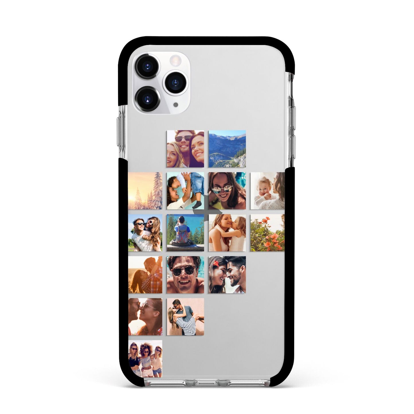 Left Diagonal Photo Montage Upload Apple iPhone 11 Pro Max in Silver with Black Impact Case