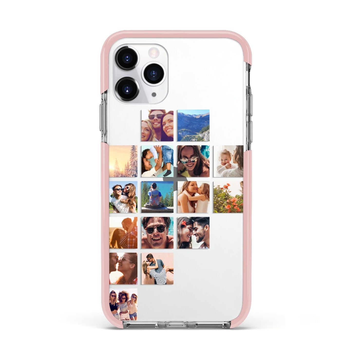 Left Diagonal Photo Montage Upload Apple iPhone 11 Pro in Silver with Pink Impact Case