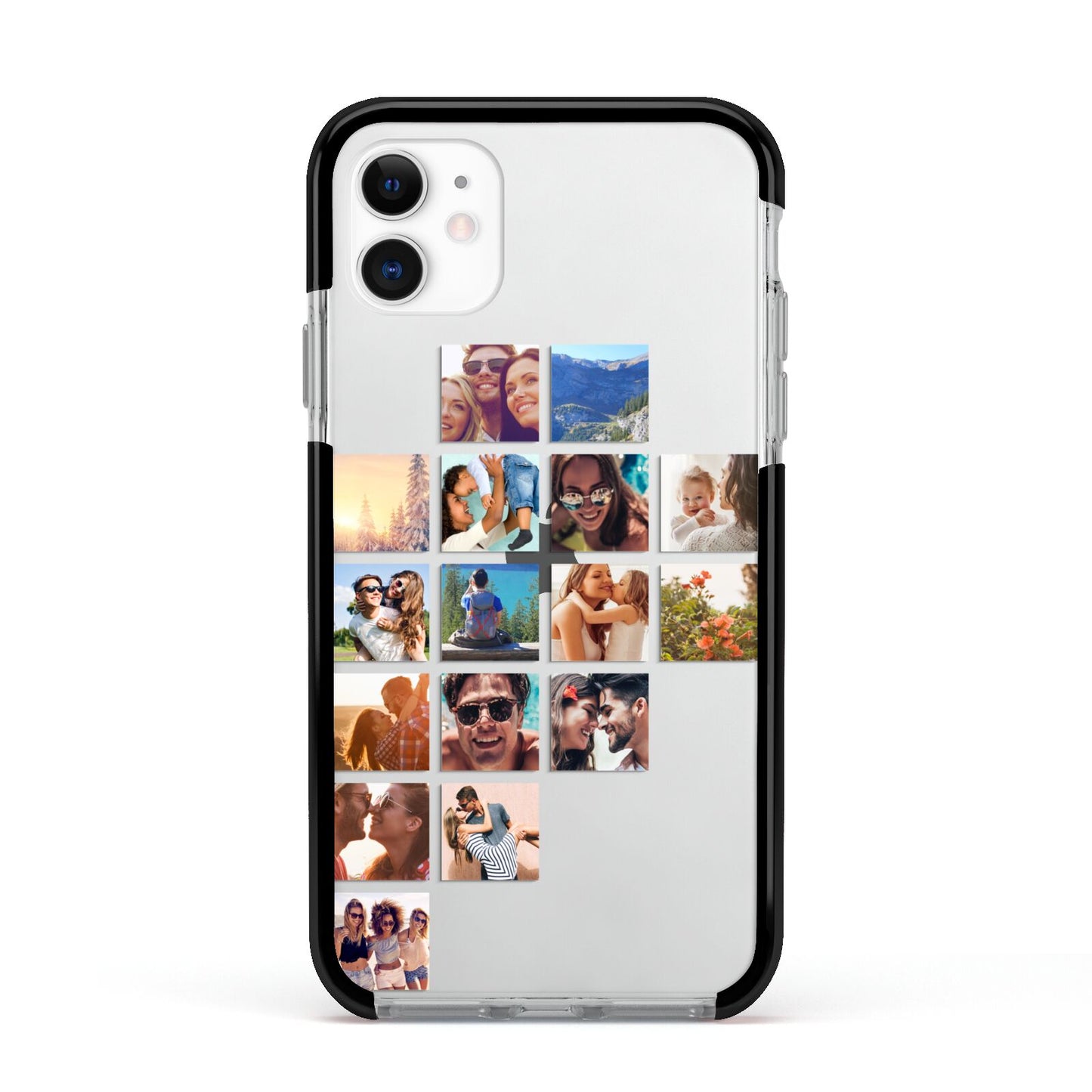 Left Diagonal Photo Montage Upload Apple iPhone 11 in White with Black Impact Case