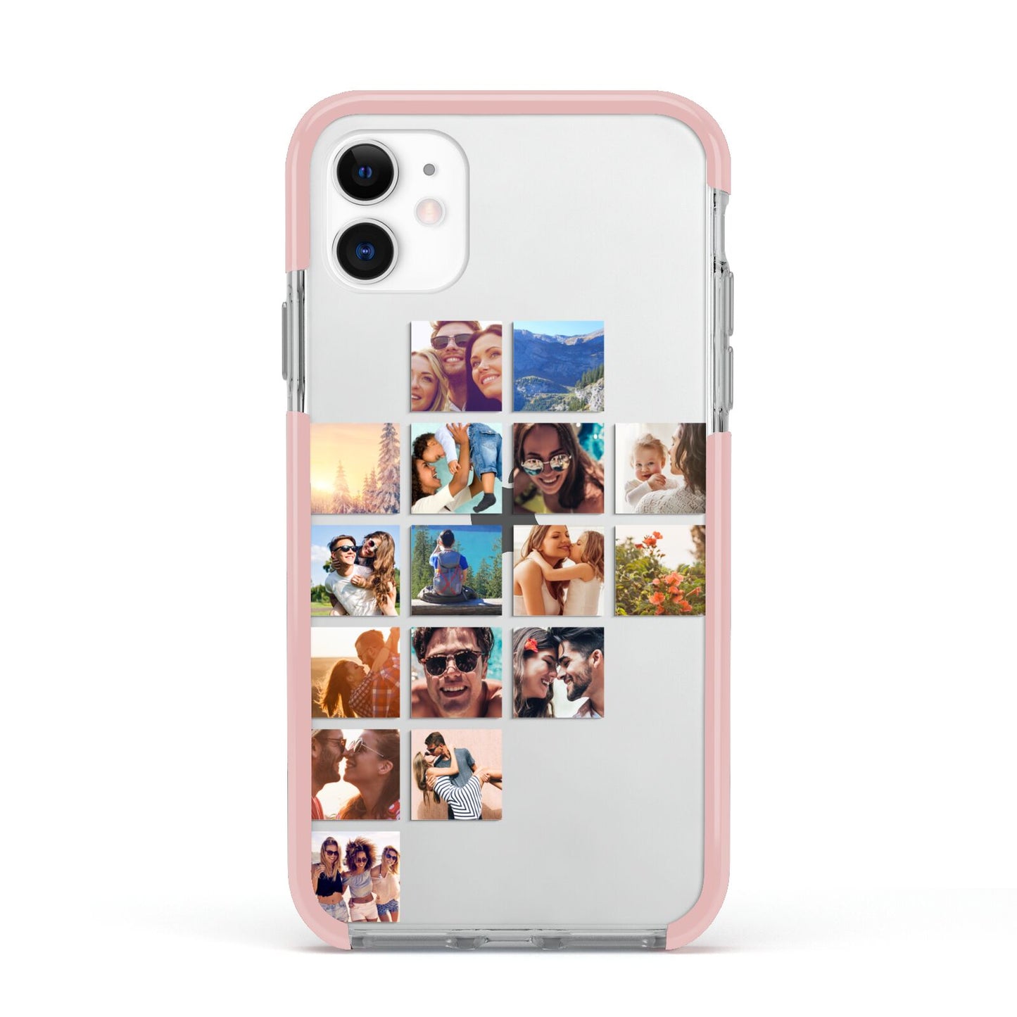 Left Diagonal Photo Montage Upload Apple iPhone 11 in White with Pink Impact Case
