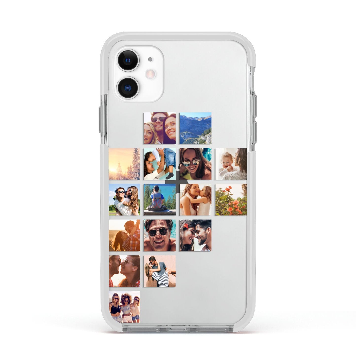Left Diagonal Photo Montage Upload Apple iPhone 11 in White with White Impact Case