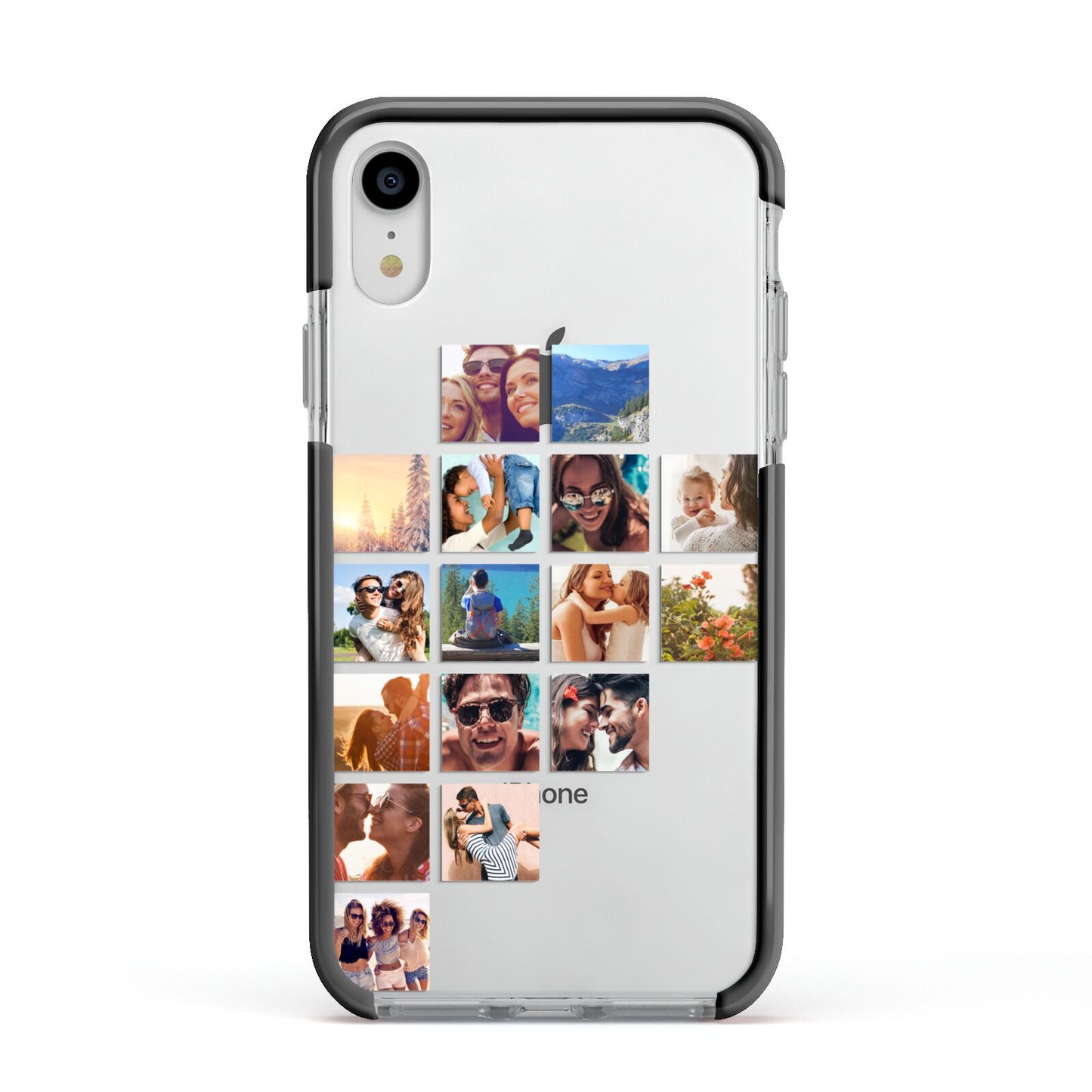 Left Diagonal Photo Montage Upload Apple iPhone XR Impact Case Black Edge on Silver Phone