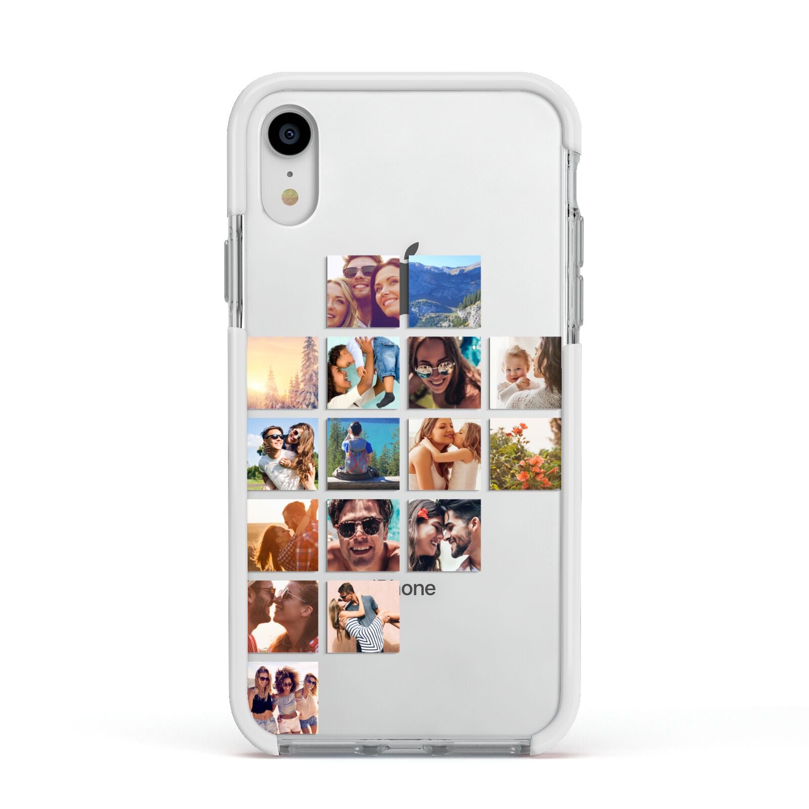 Left Diagonal Photo Montage Upload Apple iPhone XR Impact Case White Edge on Silver Phone