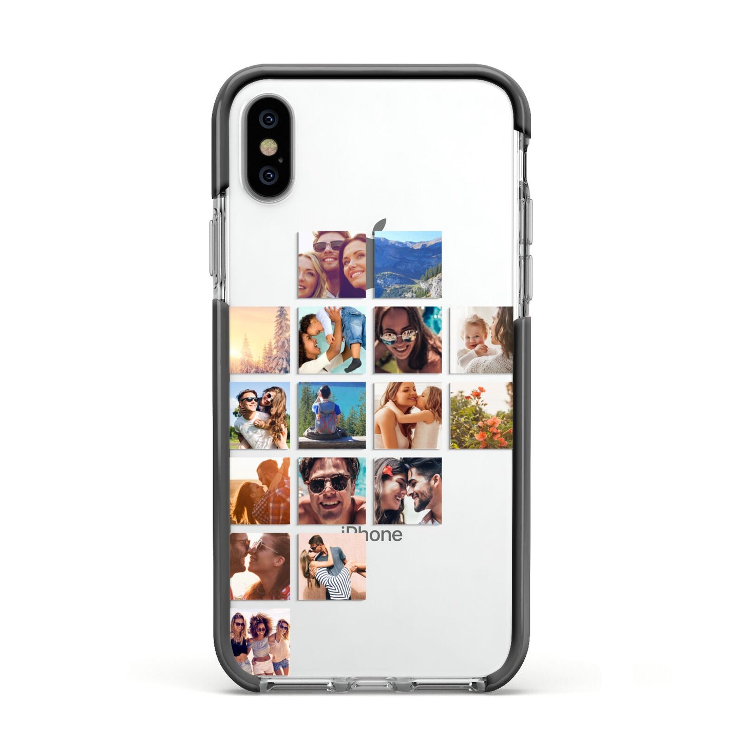 Left Diagonal Photo Montage Upload Apple iPhone Xs Impact Case Black Edge on Silver Phone