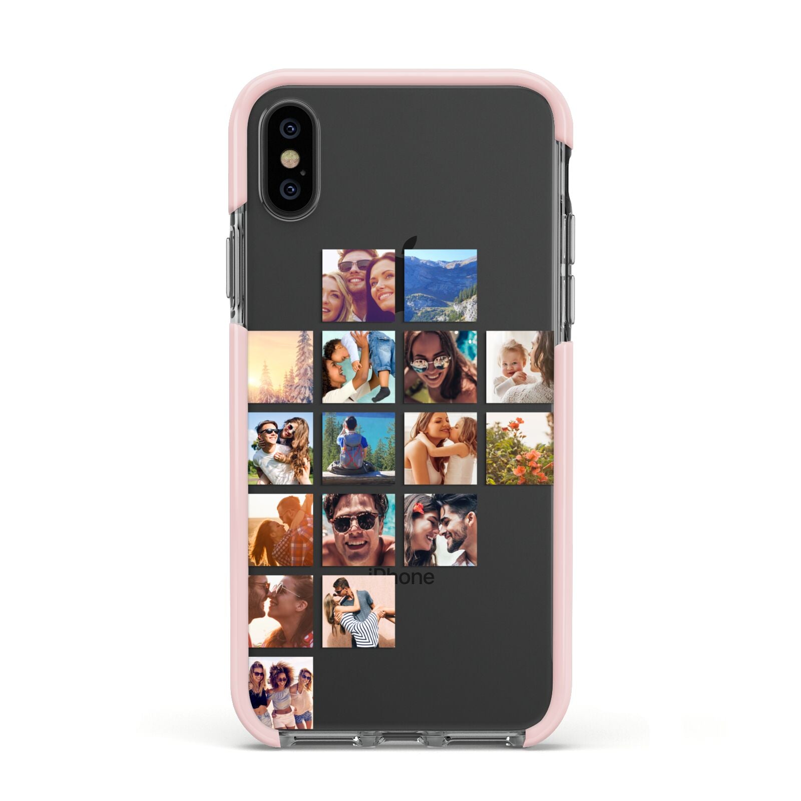 Left Diagonal Photo Montage Upload Apple iPhone Xs Impact Case Pink Edge on Black Phone