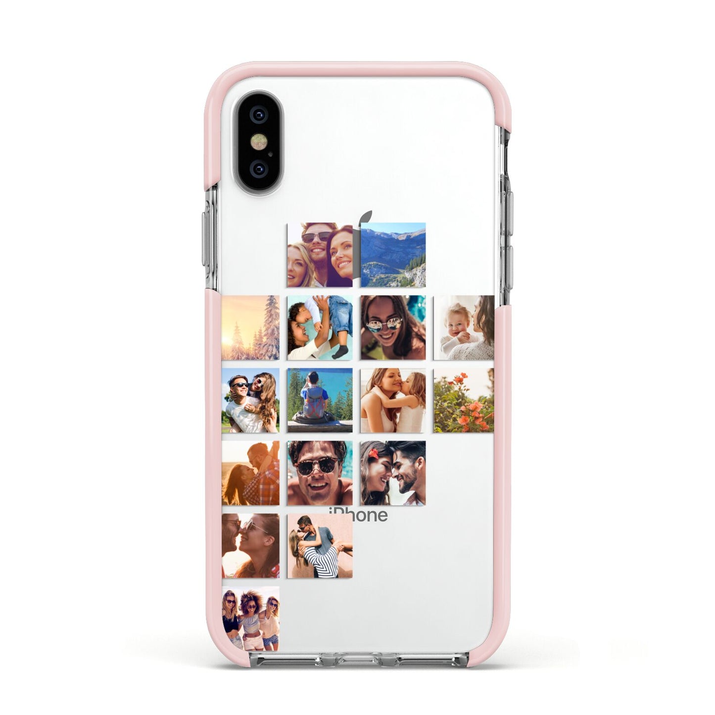 Left Diagonal Photo Montage Upload Apple iPhone Xs Impact Case Pink Edge on Silver Phone